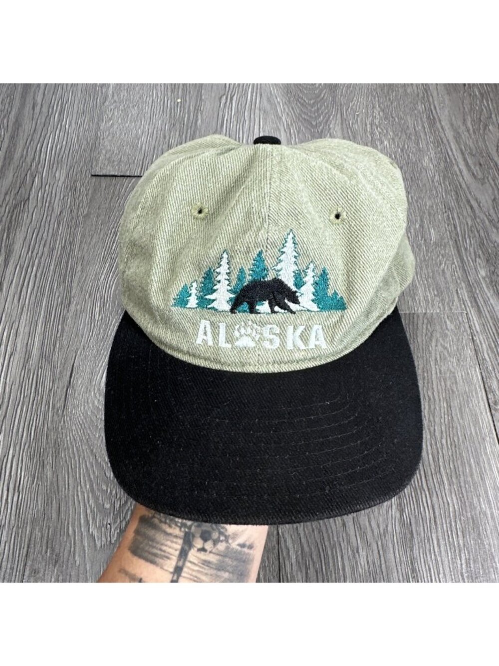 Vintage Alaska Hat Cap Strap Back Suede Brim Embroidered Bear Arctic Circle